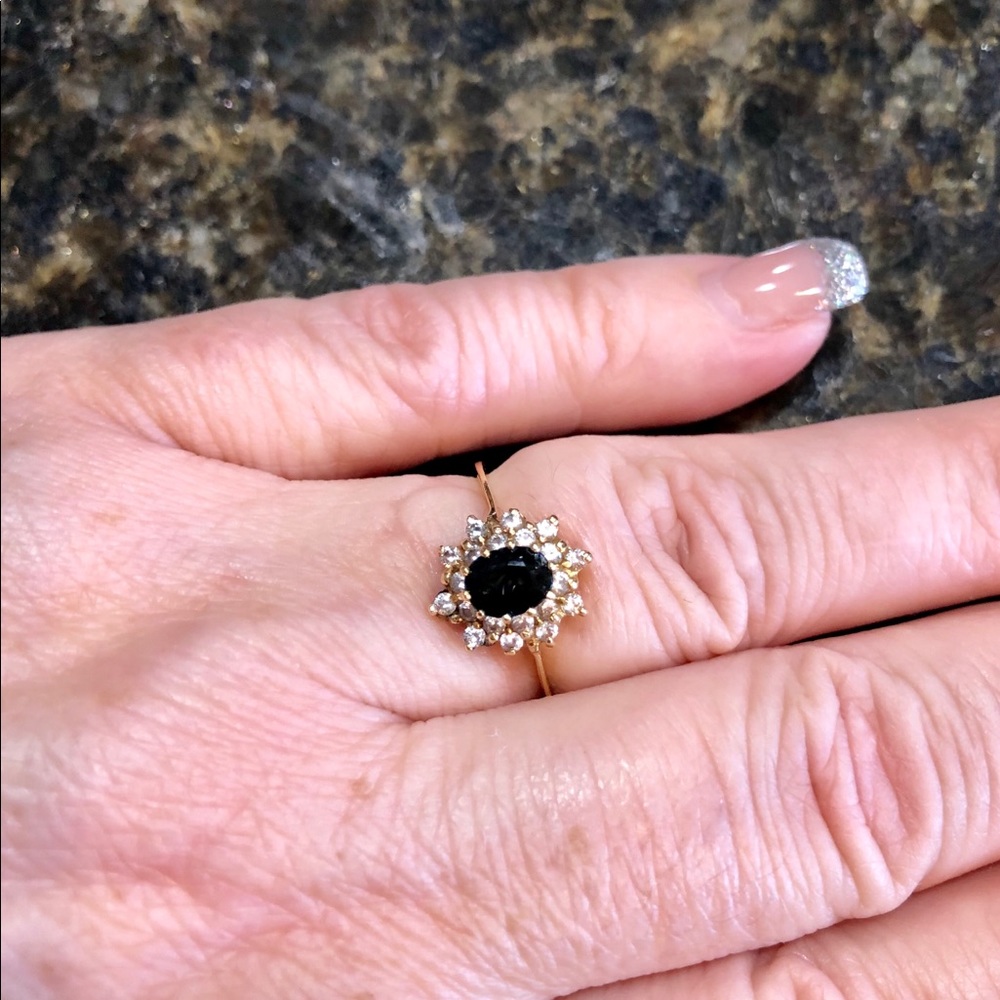 Solid 18k gold sapphire with cubic zirconia ring